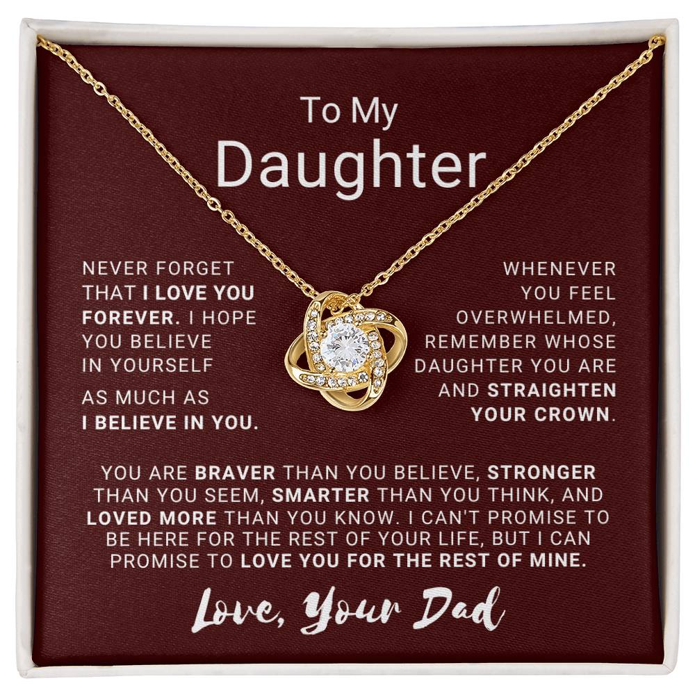 To My Daughter - Love Knot Necklace with Heartfelt Message Card | 18k Yellow Gold or 14k White Gold Over Stainless Steel | Perfect Gift of Love, Strength & Inspiration