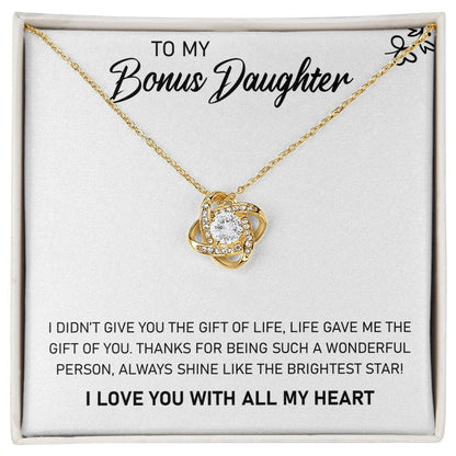 To My Bonus Daughter, Always Shine Like The Brightest Star - Love Knot Necklace