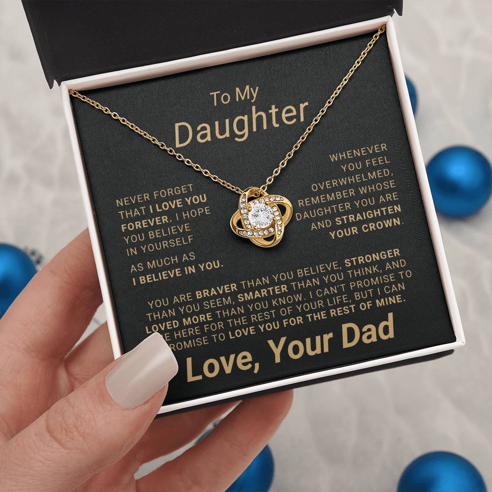 To My Daughter - Eternal Love Pendant Necklace with Heartfelt Message Card | 18k Yellow Gold or 14k White Gold Over Stainless Steel | Inspiring Gift for Strength & Love