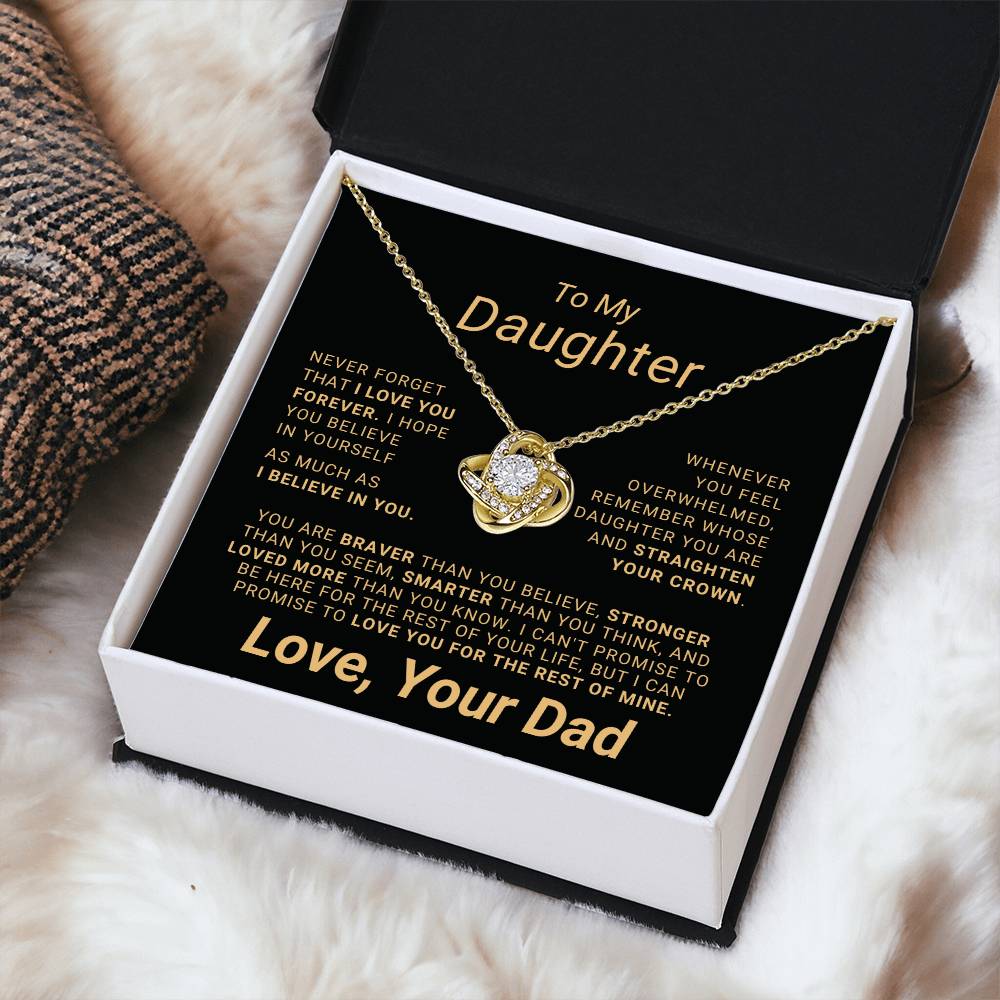 To My Daughter - Eternal Love Pendant Necklace with Heartfelt Message Card | 18k Yellow Gold or 14k White Gold Over Stainless Steel | Inspiring Gift for Strength & Love