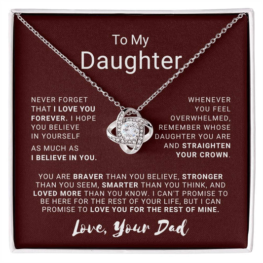 To My Daughter - Love Knot Necklace with Heartfelt Message Card | 18k Yellow Gold or 14k White Gold Over Stainless Steel | Perfect Gift of Love, Strength & Inspiration