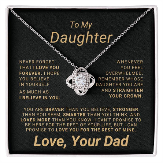 To My Daughter - Eternal Love Pendant Necklace with Heartfelt Message Card | 18k Yellow Gold or 14k White Gold Over Stainless Steel | Inspiring Gift for Strength & Love