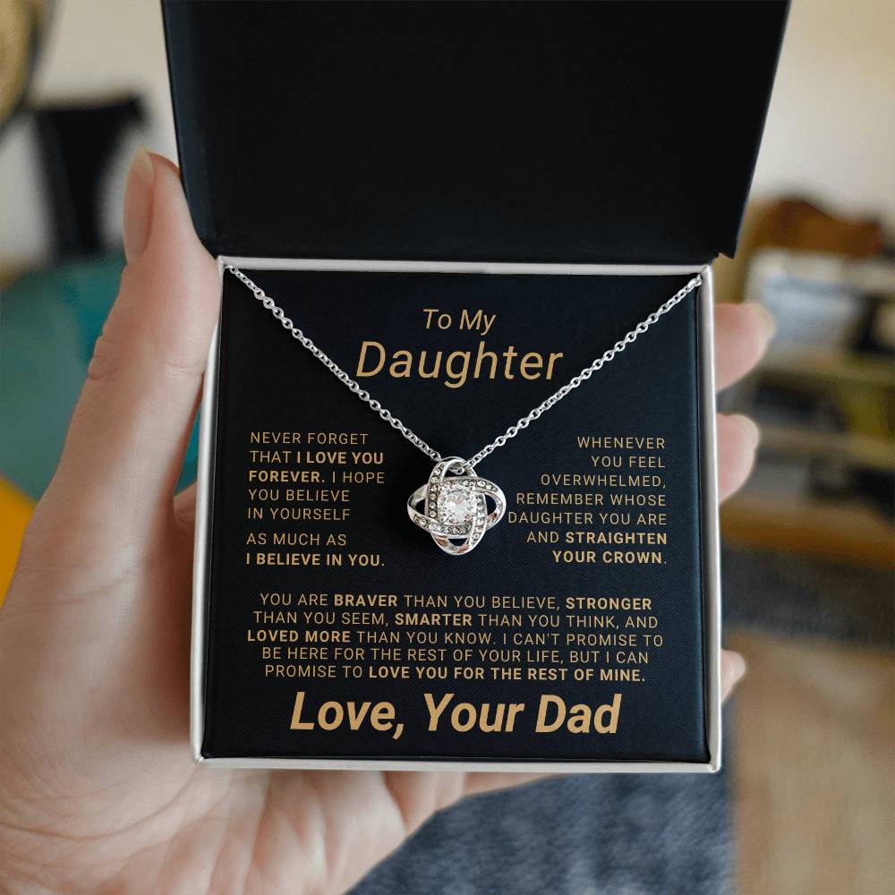 To My Daughter - Eternal Love Pendant Necklace with Heartfelt Message Card | 18k Yellow Gold or 14k White Gold Over Stainless Steel | Inspiring Gift for Strength & Love