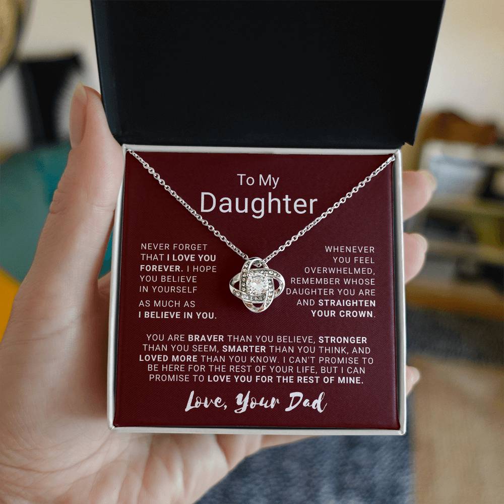 To My Daughter - Love Knot Necklace with Heartfelt Message Card | 18k Yellow Gold or 14k White Gold Over Stainless Steel | Perfect Gift of Love, Strength & Inspiration