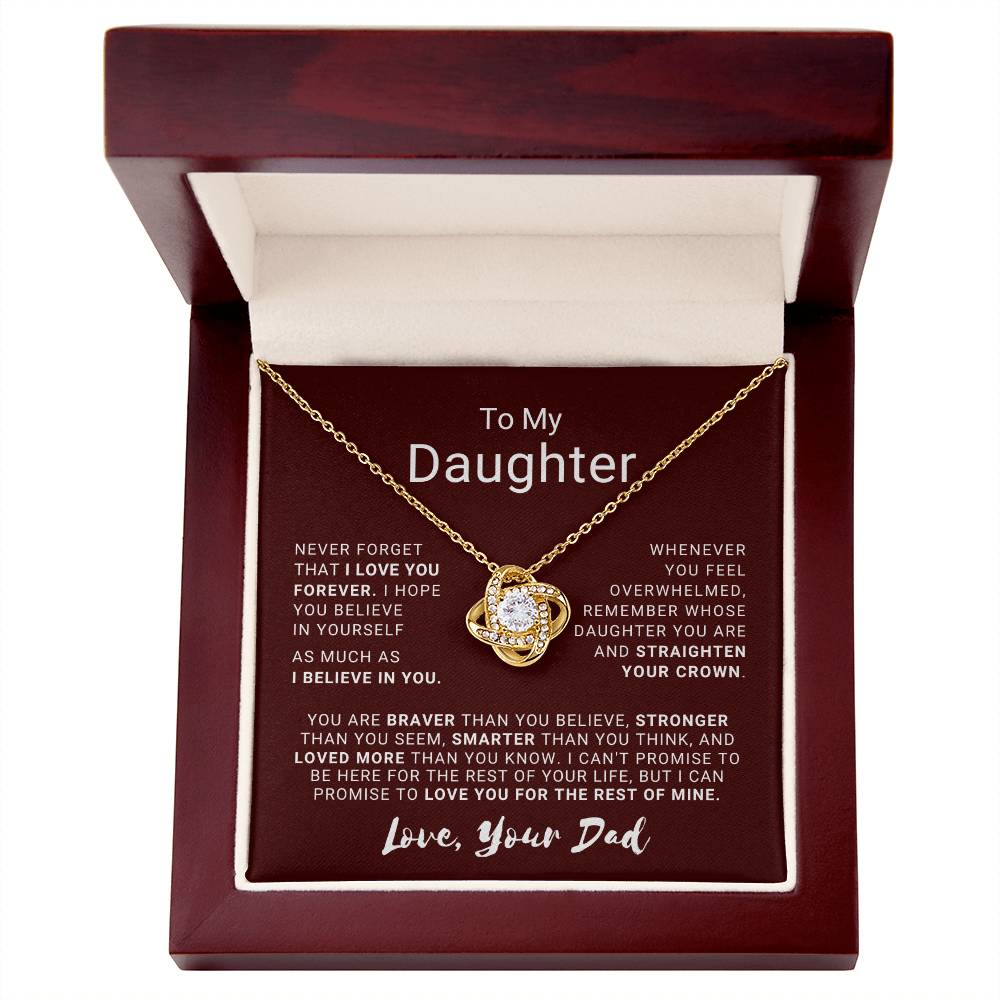 To My Daughter - Love Knot Necklace with Heartfelt Message Card | 18k Yellow Gold or 14k White Gold Over Stainless Steel | Perfect Gift of Love, Strength & Inspiration