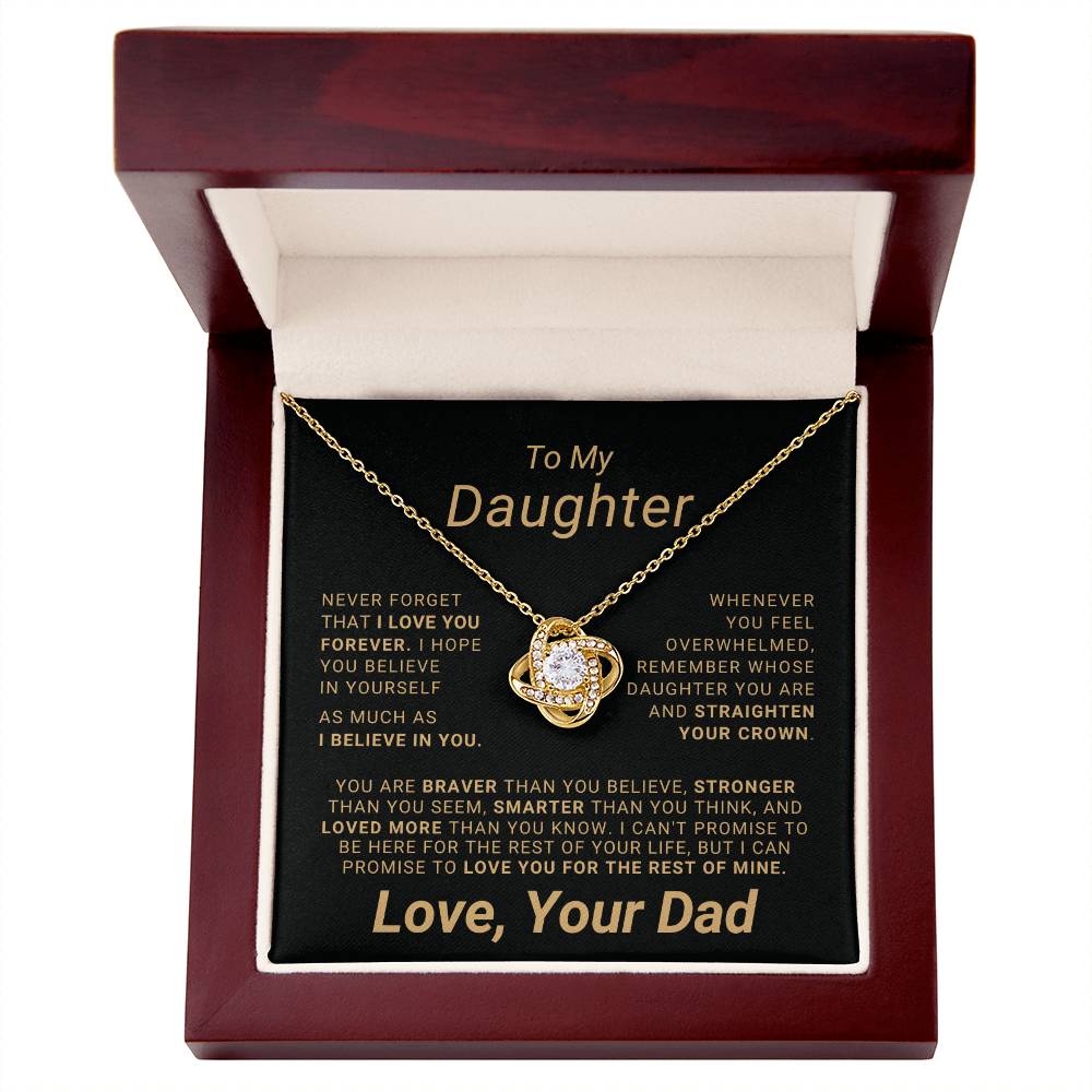 To My Daughter - Eternal Love Pendant Necklace with Heartfelt Message Card | 18k Yellow Gold or 14k White Gold Over Stainless Steel | Inspiring Gift for Strength & Love