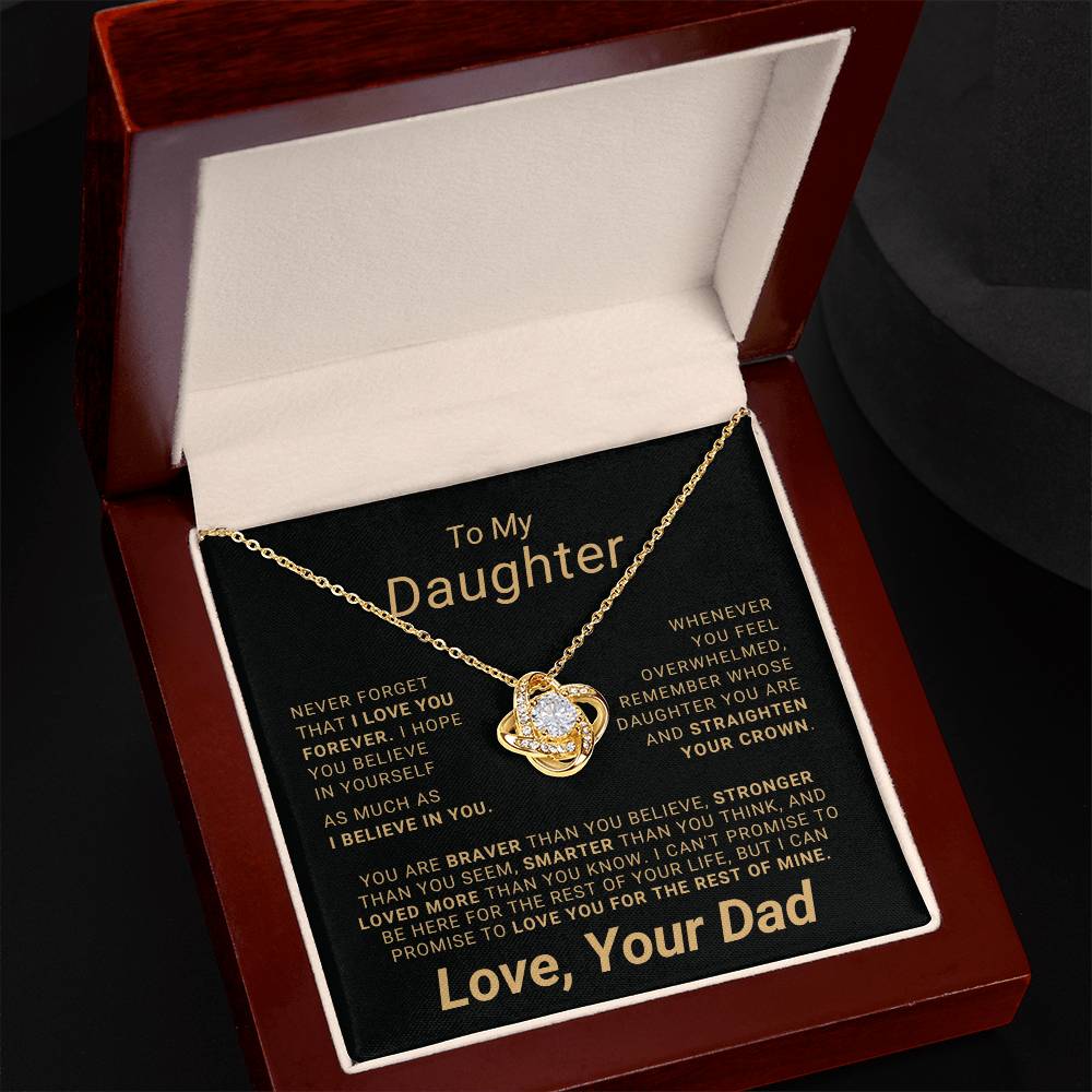 To My Daughter - Eternal Love Pendant Necklace with Heartfelt Message Card | 18k Yellow Gold or 14k White Gold Over Stainless Steel | Inspiring Gift for Strength & Love