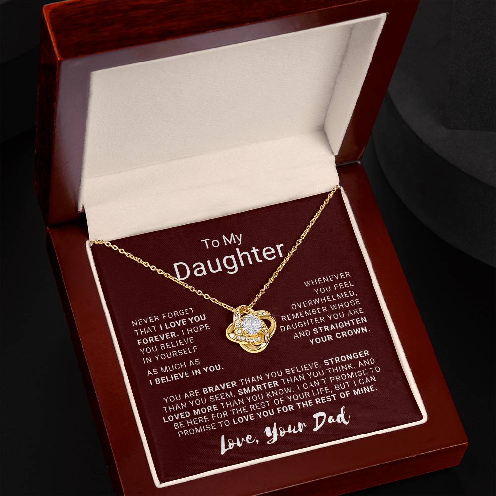 To My Daughter - Love Knot Necklace with Heartfelt Message Card | 18k Yellow Gold or 14k White Gold Over Stainless Steel | Perfect Gift of Love, Strength & Inspiration