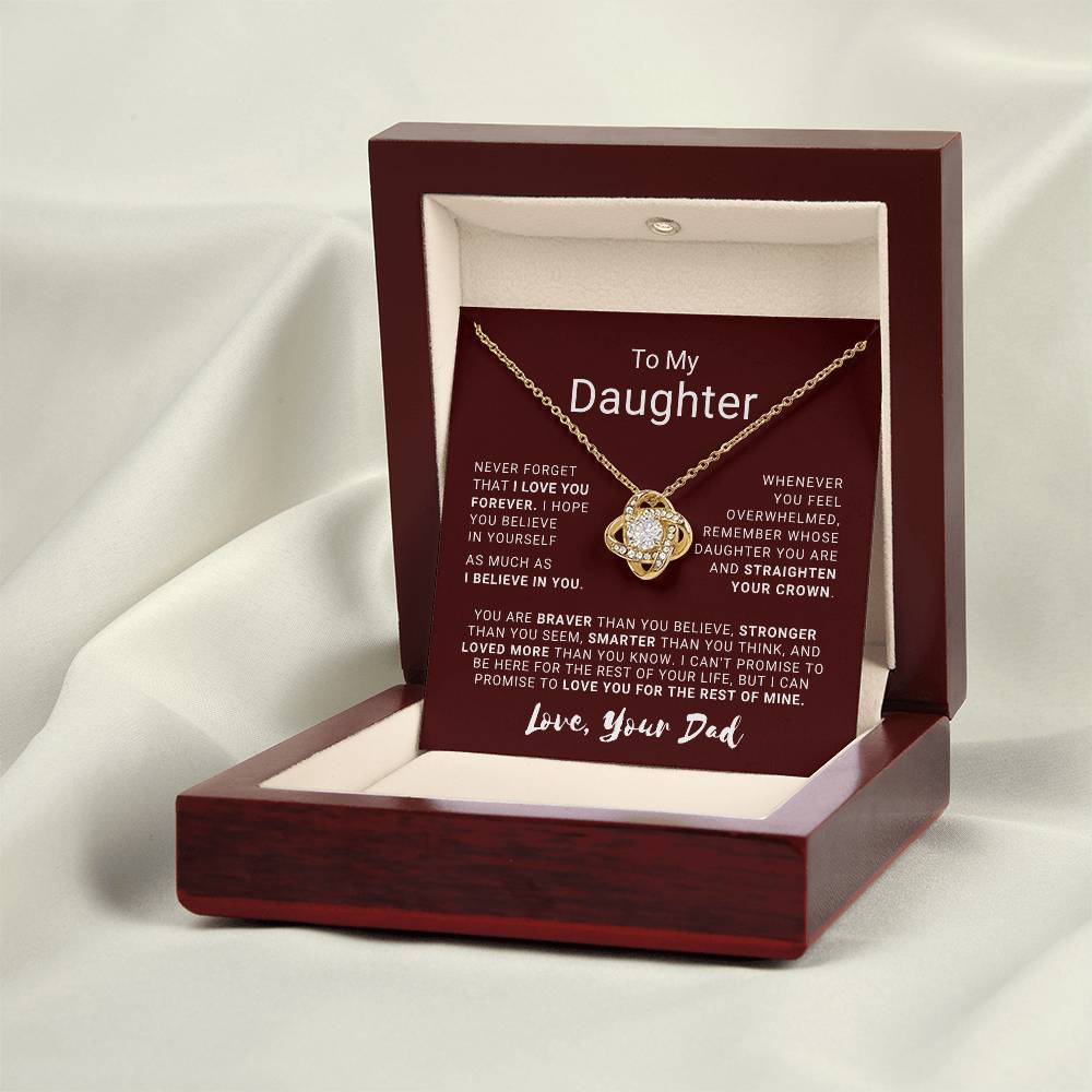 To My Daughter - Love Knot Necklace with Heartfelt Message Card | 18k Yellow Gold or 14k White Gold Over Stainless Steel | Perfect Gift of Love, Strength & Inspiration