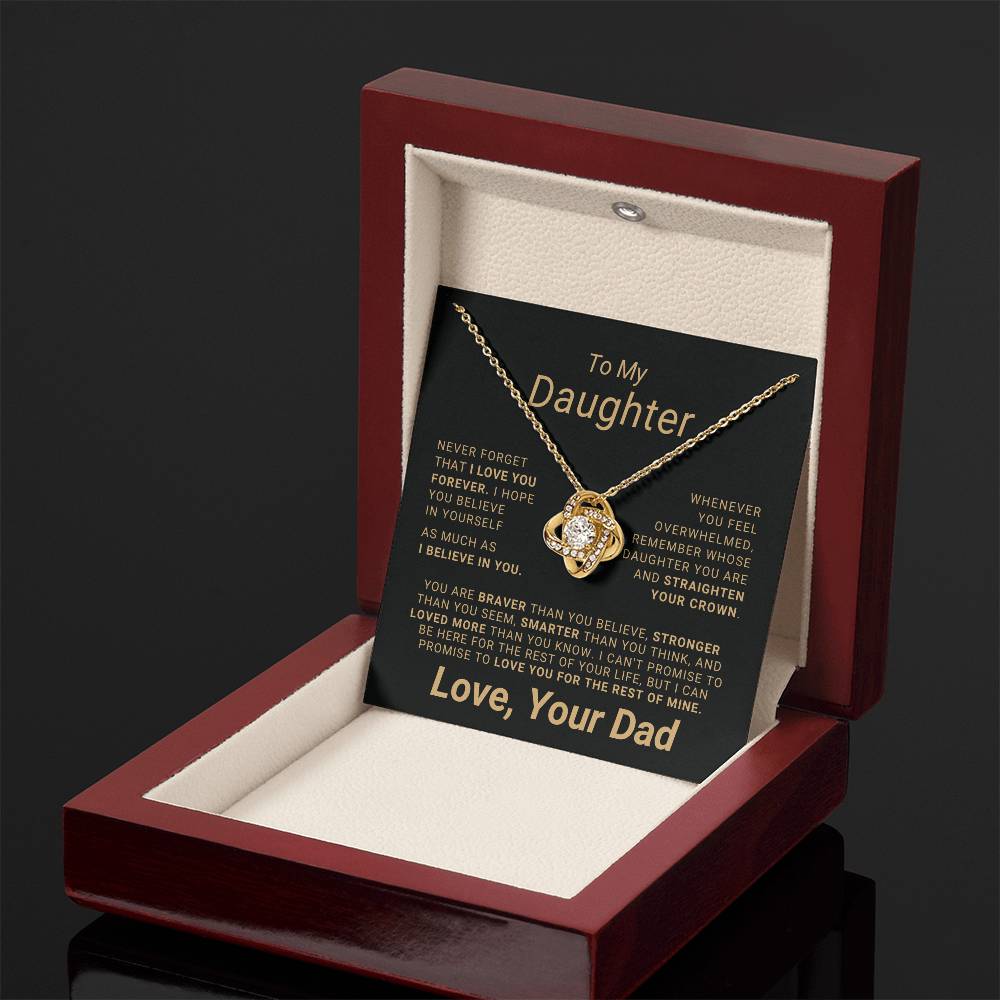 To My Daughter - Eternal Love Pendant Necklace with Heartfelt Message Card | 18k Yellow Gold or 14k White Gold Over Stainless Steel | Inspiring Gift for Strength & Love