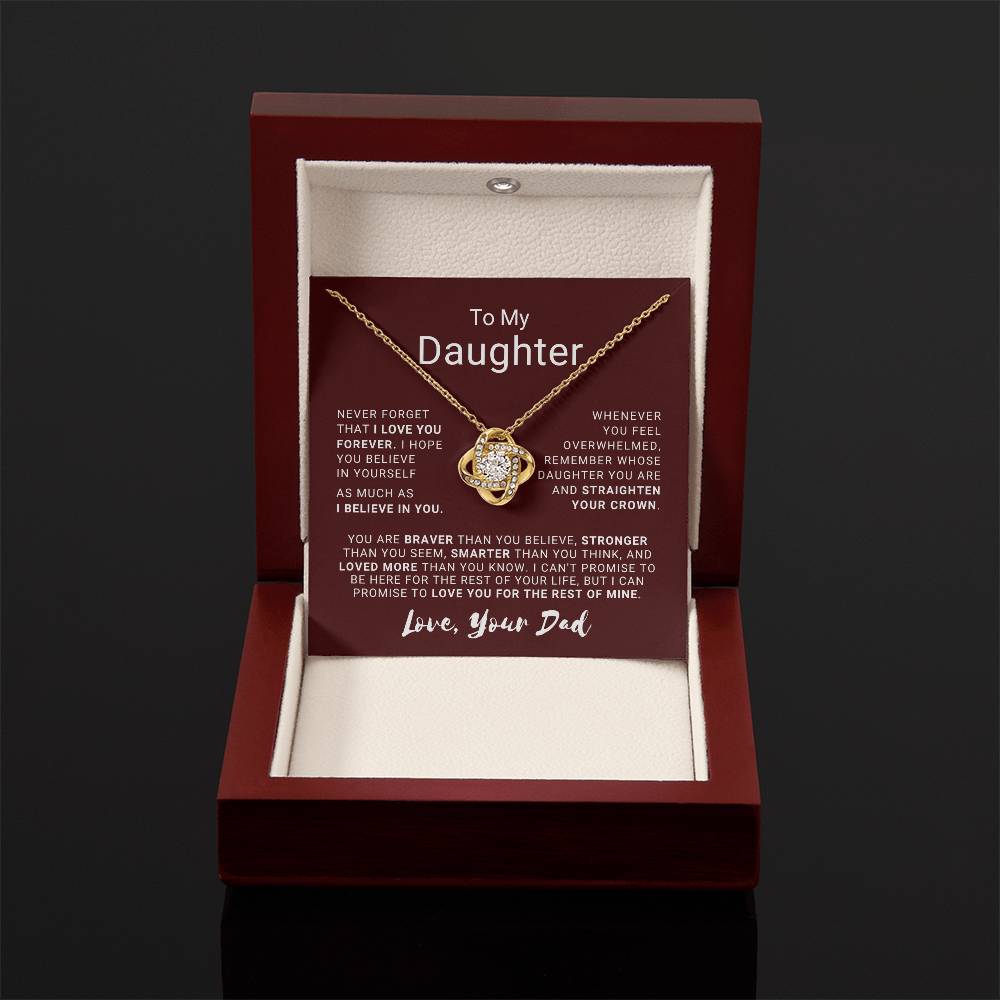 To My Daughter - Love Knot Necklace with Heartfelt Message Card | 18k Yellow Gold or 14k White Gold Over Stainless Steel | Perfect Gift of Love, Strength & Inspiration