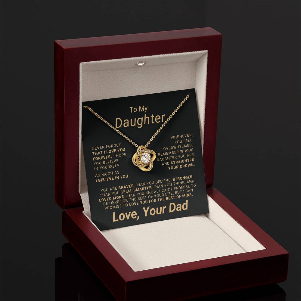 To My Daughter - Eternal Love Pendant Necklace with Heartfelt Message Card | 18k Yellow Gold or 14k White Gold Over Stainless Steel | Inspiring Gift for Strength & Love