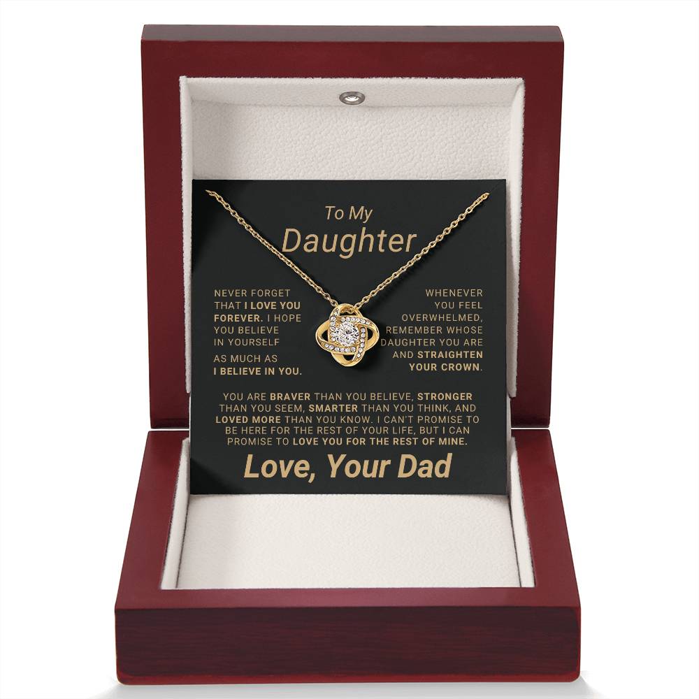 To My Daughter - Eternal Love Pendant Necklace with Heartfelt Message Card | 18k Yellow Gold or 14k White Gold Over Stainless Steel | Inspiring Gift for Strength & Love