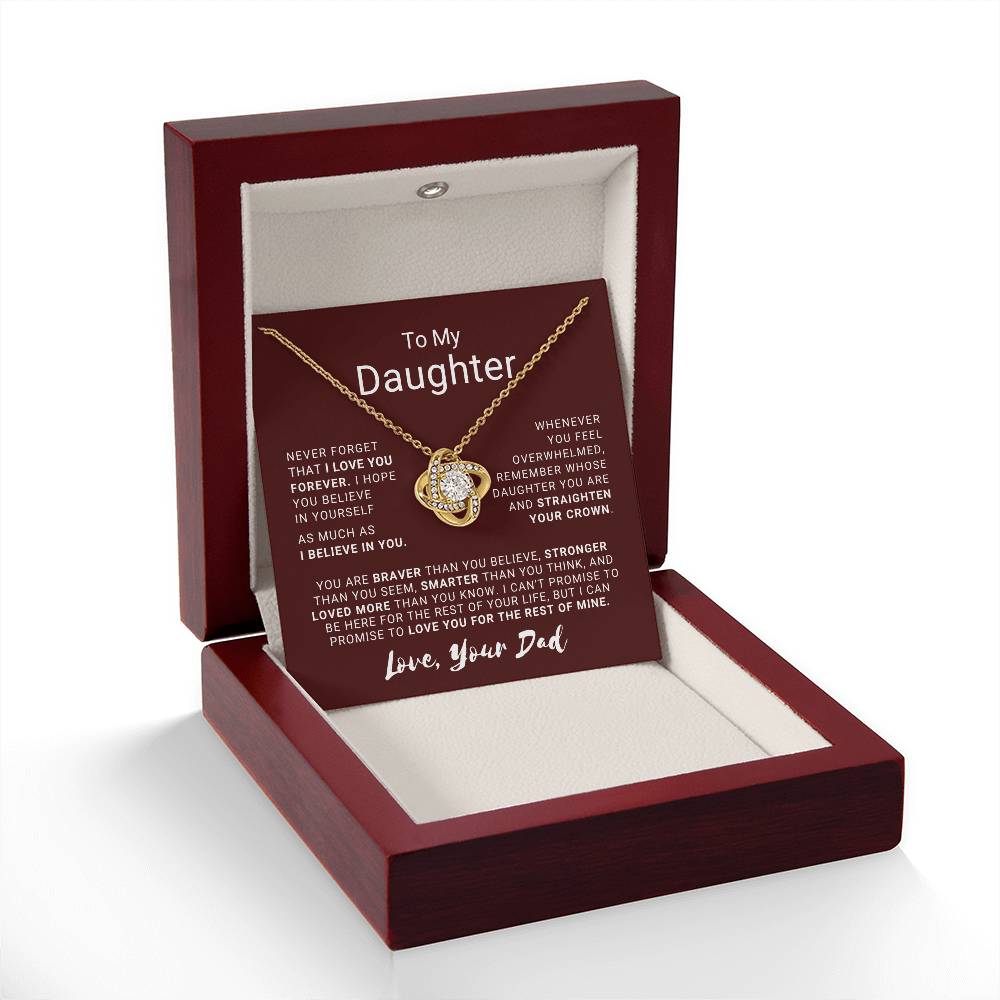 To My Daughter - Love Knot Necklace with Heartfelt Message Card | 18k Yellow Gold or 14k White Gold Over Stainless Steel | Perfect Gift of Love, Strength & Inspiration