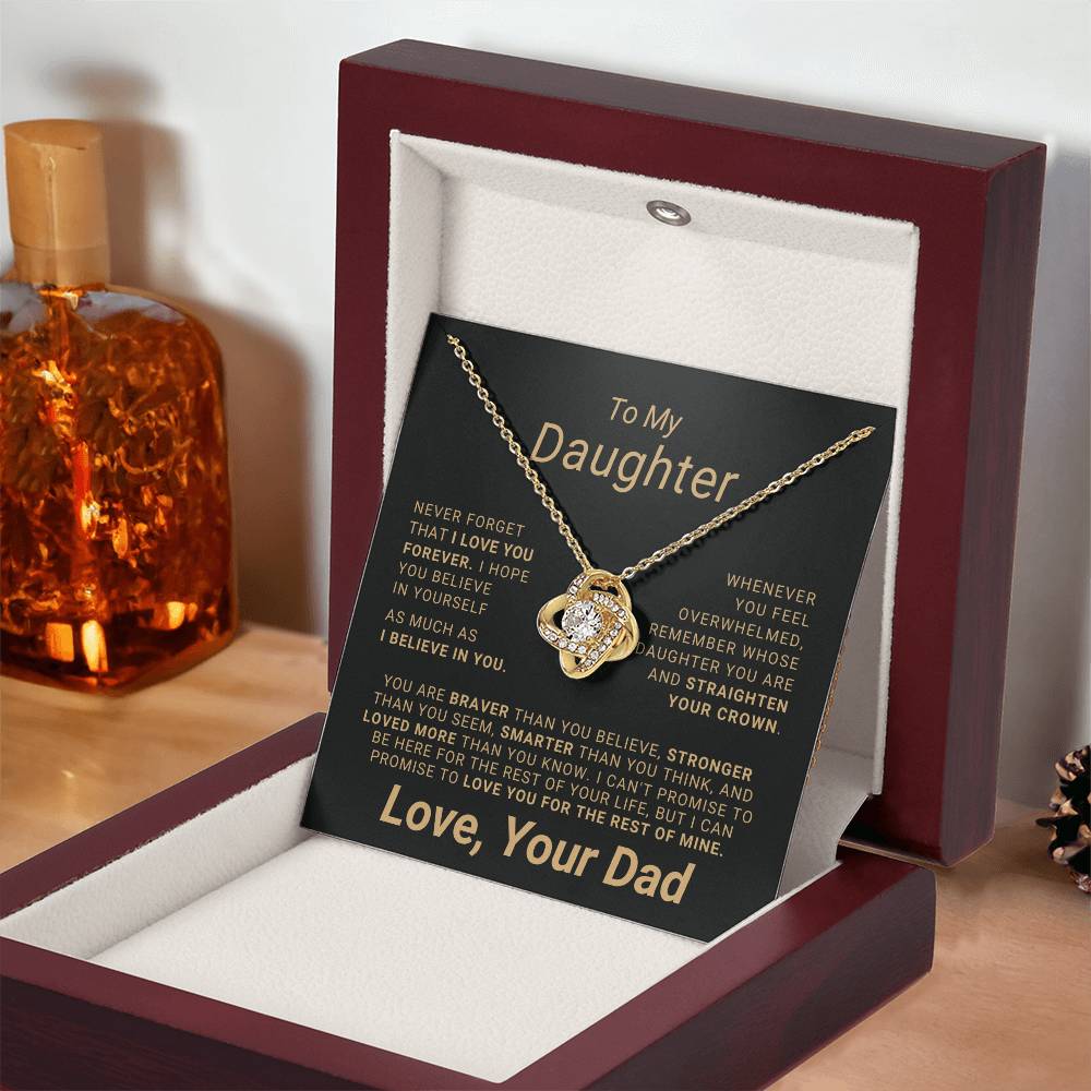 To My Daughter - Eternal Love Pendant Necklace with Heartfelt Message Card | 18k Yellow Gold or 14k White Gold Over Stainless Steel | Inspiring Gift for Strength & Love