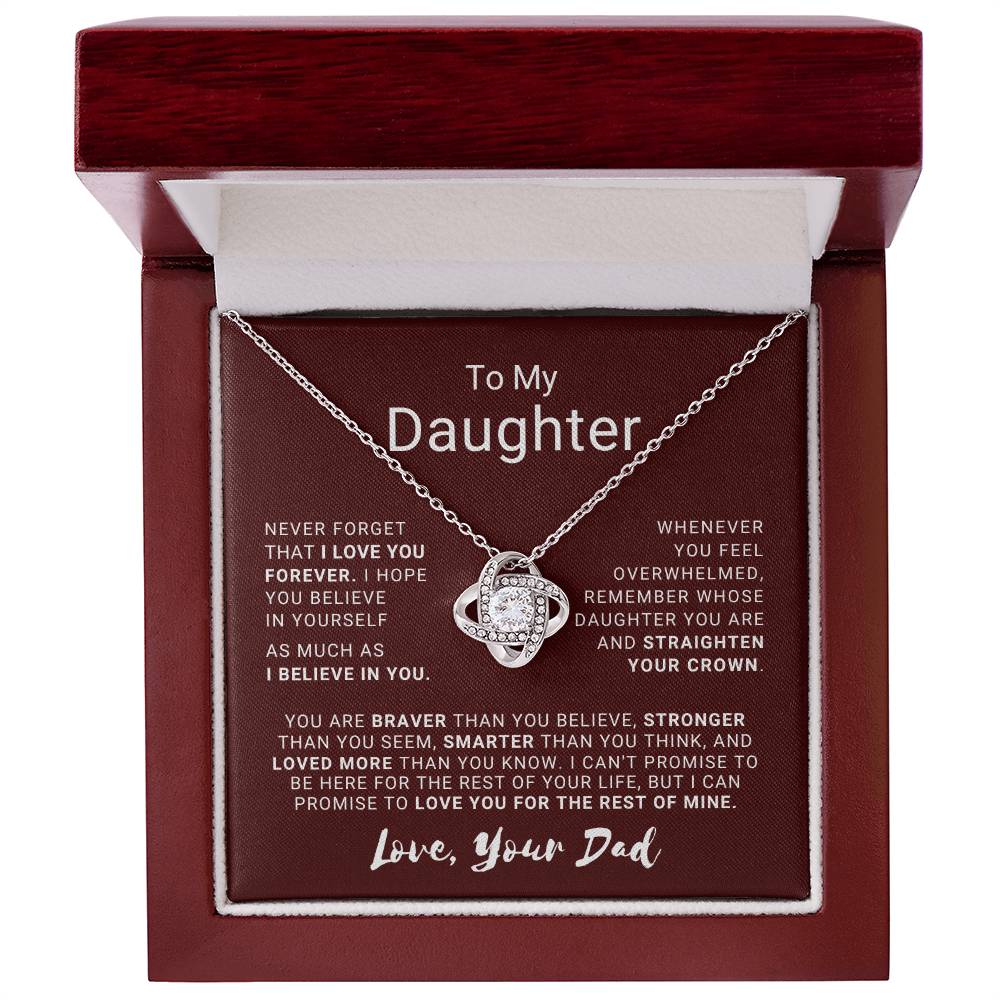 To My Daughter - Love Knot Necklace with Heartfelt Message Card | 18k Yellow Gold or 14k White Gold Over Stainless Steel | Perfect Gift of Love, Strength & Inspiration