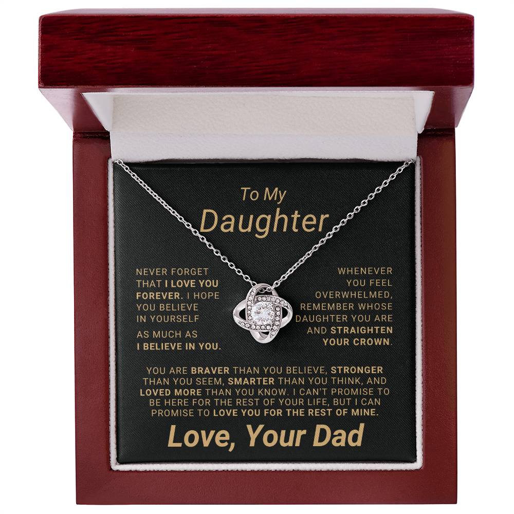 To My Daughter - Eternal Love Pendant Necklace with Heartfelt Message Card | 18k Yellow Gold or 14k White Gold Over Stainless Steel | Inspiring Gift for Strength & Love